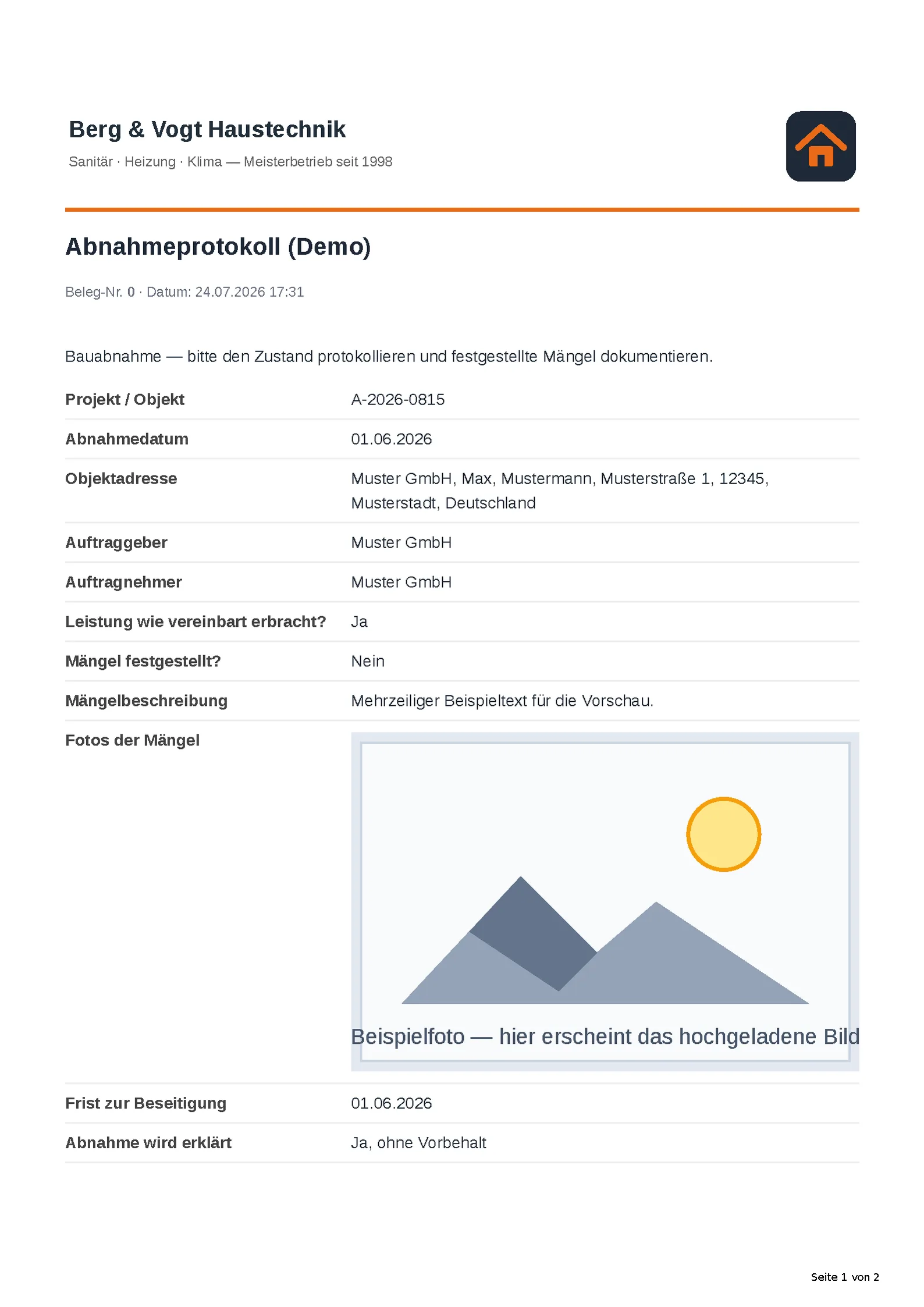 Das automatisch erzeugte PDF-Dokument.