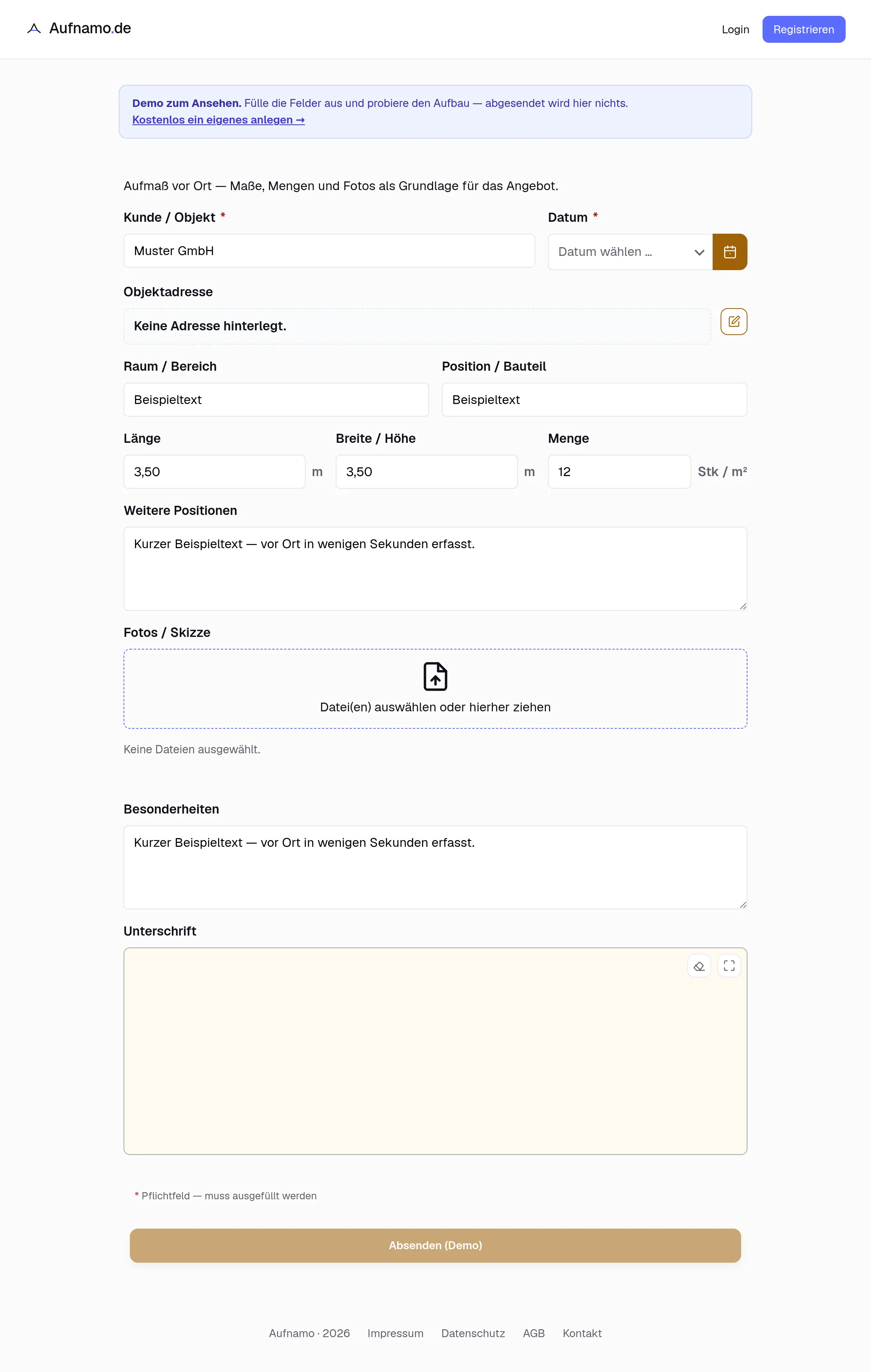 Das ausgefüllte Formular auf dem Tablet.