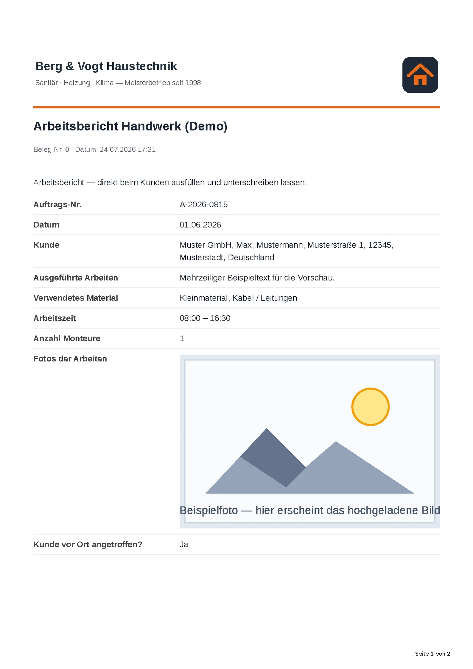 Das automatisch erzeugte PDF-Dokument.
