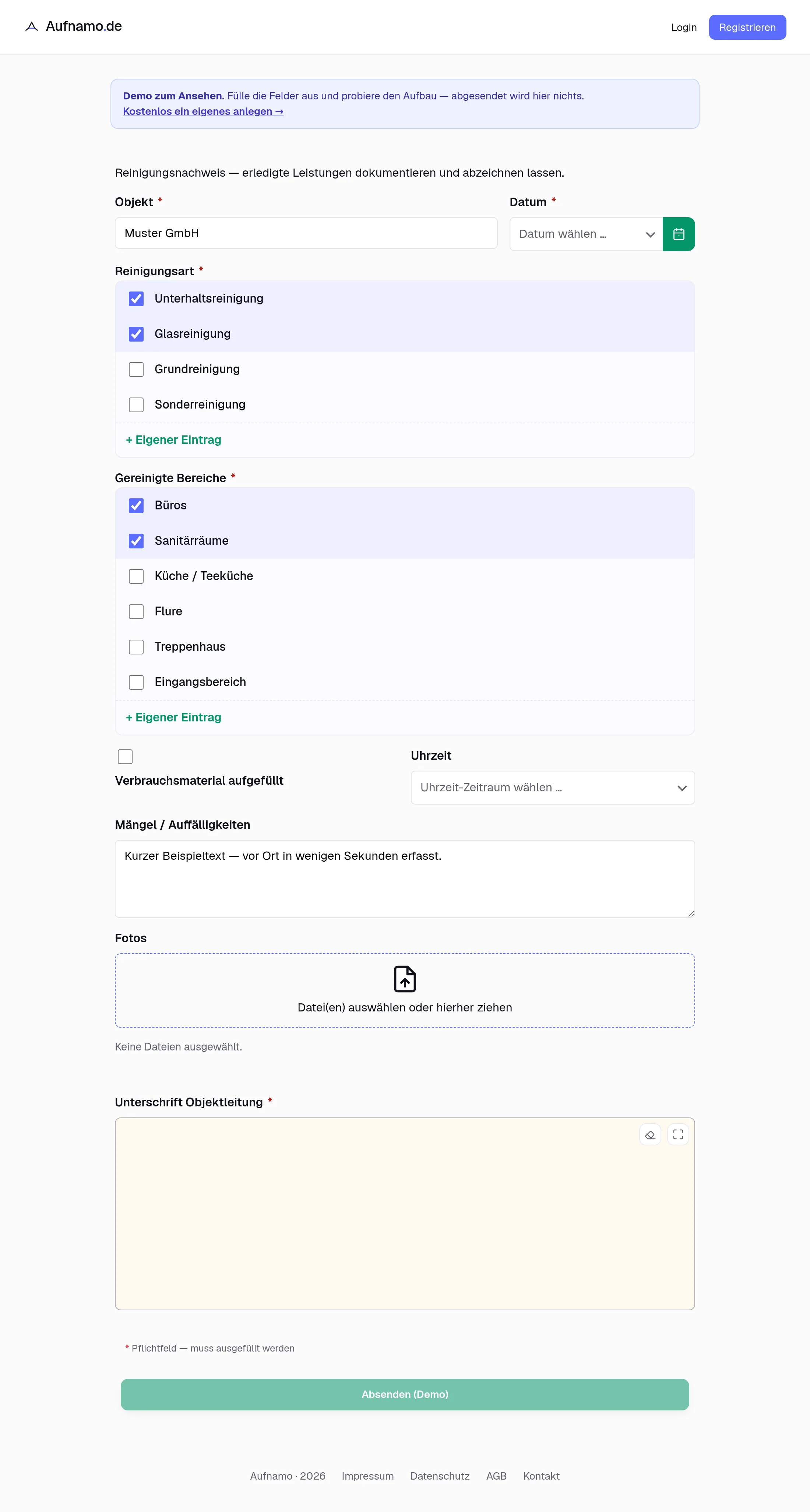 Das ausgefüllte Formular auf dem Tablet.
