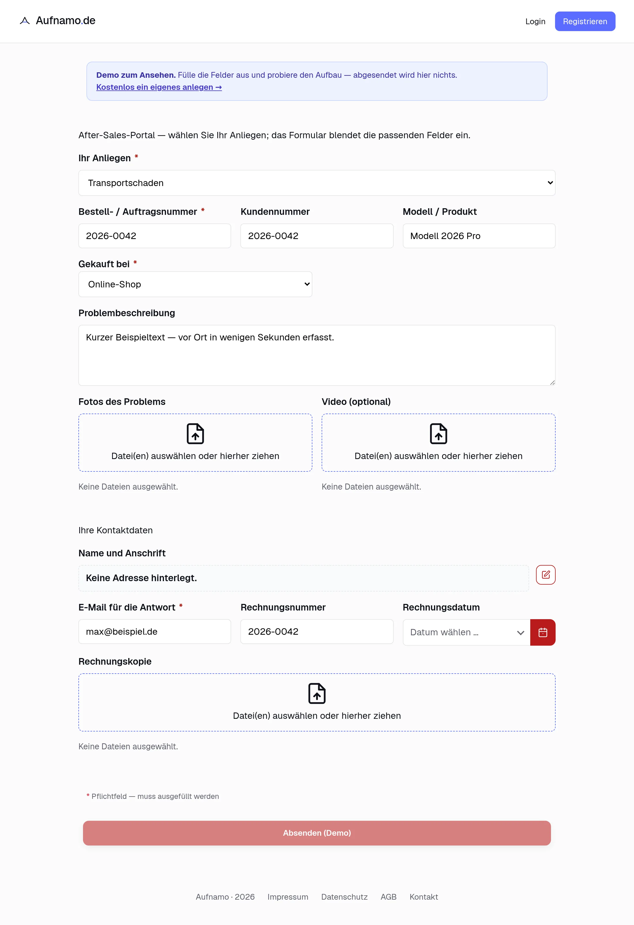 Das ausgefüllte Formular auf dem Tablet.