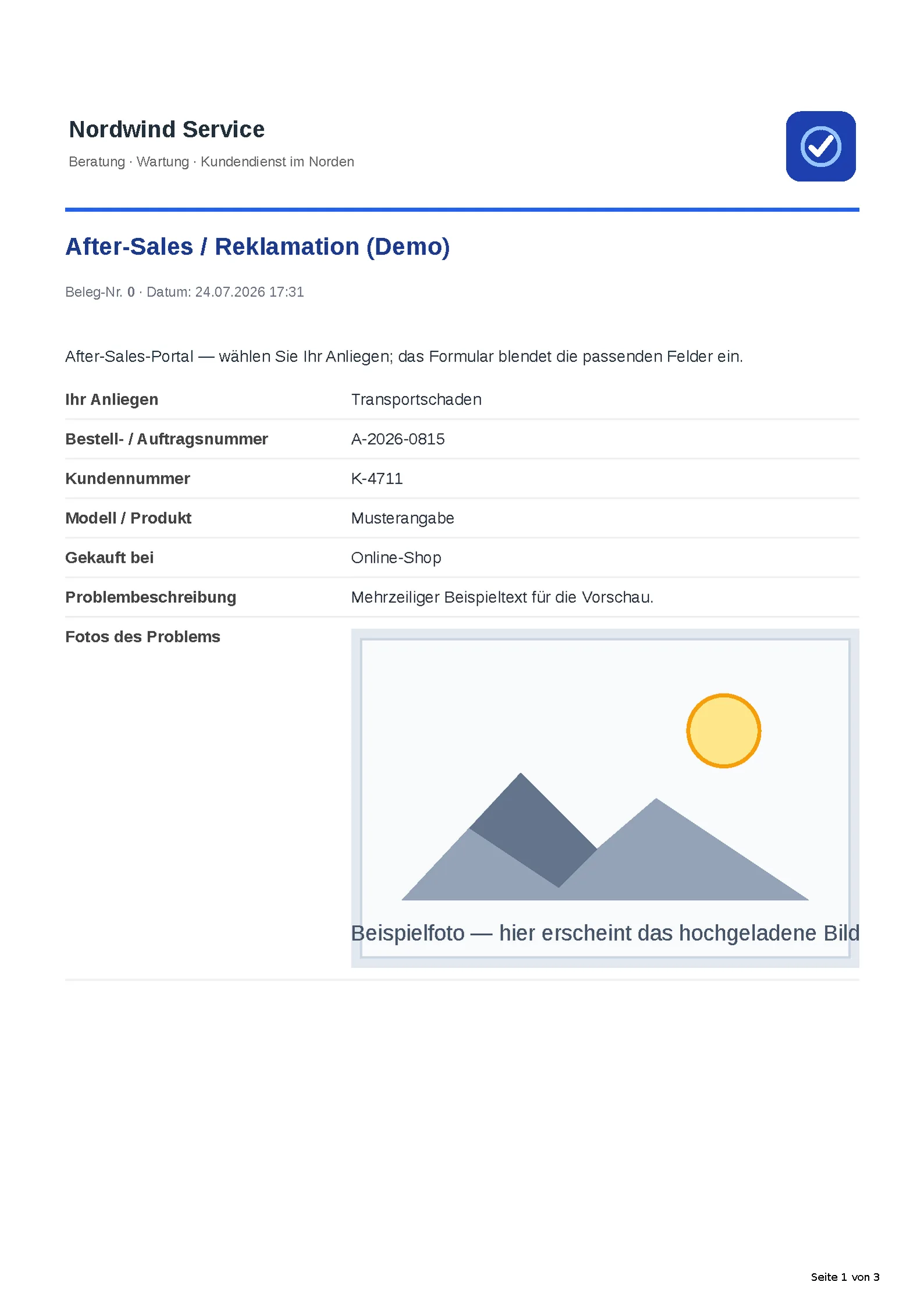 Das automatisch erzeugte PDF-Dokument.